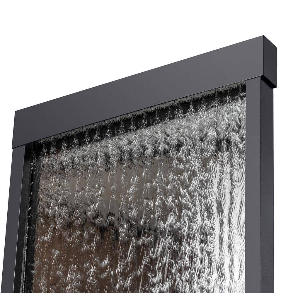 Alpine Corporation 72 in. Tall Indoor/Outdoor Mirror Zen Waterfall Fountain with Stones and Lights, Silver MLT102