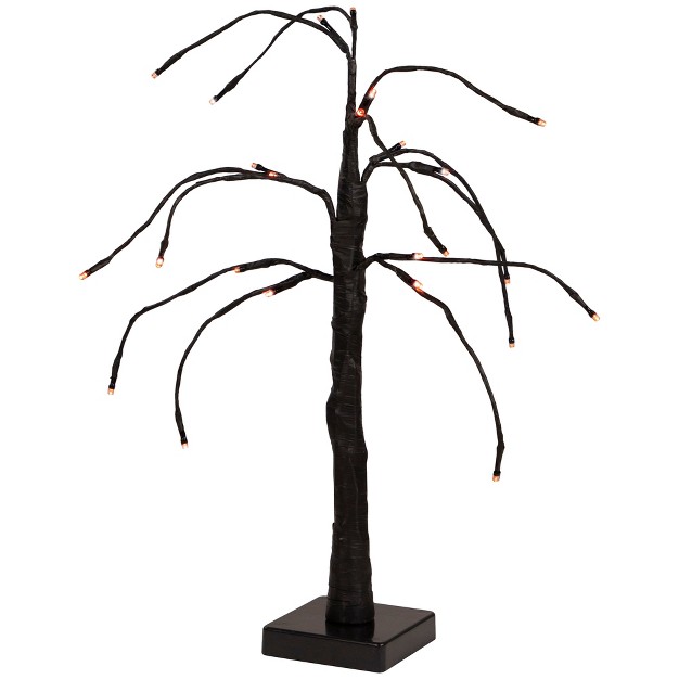 Led Lighted Black Weeping Halloween Twig Tree Orange Lights