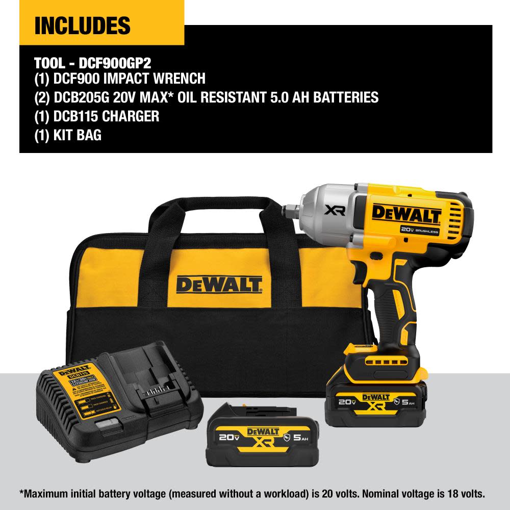 DEWALT 20V MAX XR 1/2 High Torque Impact Wrench with Hog Ring Anvil Kit