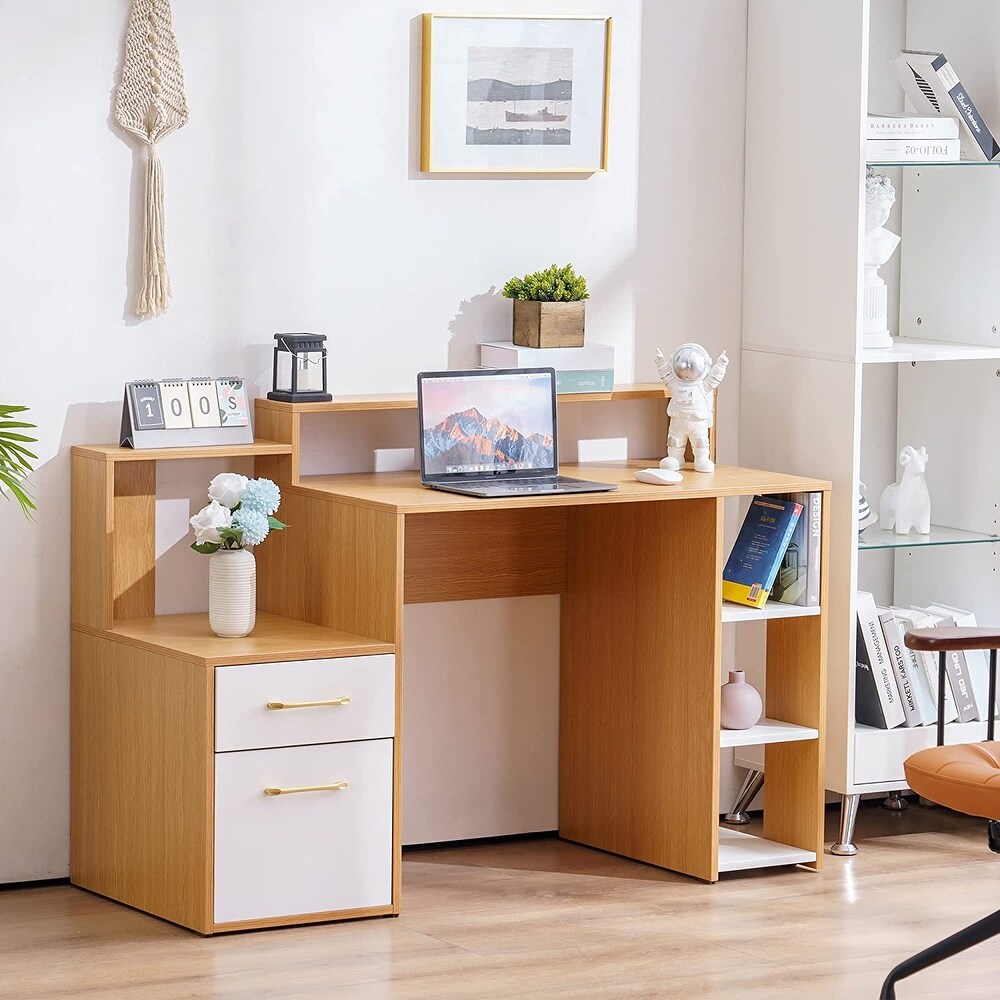Ivinta Computer Desk with Drawers  52 inches Office Desk with Hutch and Printer Shelf  Modern Writing Desk