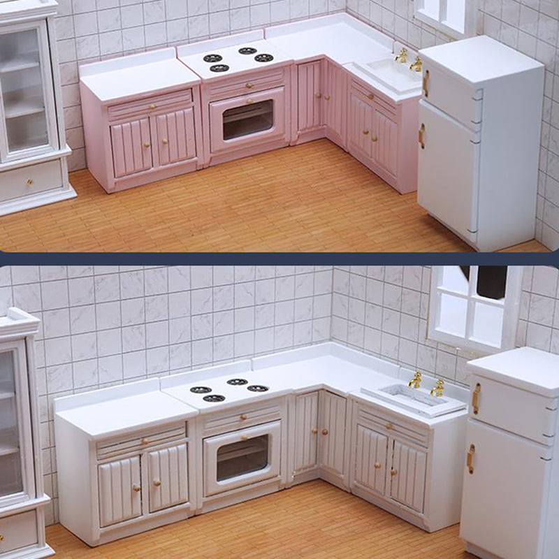 Buytra 1:12 Dollhouse Miniature Wooden Kitchen Furniture Cabinet Dollhouse Accessories