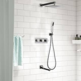 cadeninc 3-Handle 1-Spray 3-Functions Wall Mount Tub and Shower Faucet with Rough-In Valve in Brushed Nickel MM-LQTM10-W01BN