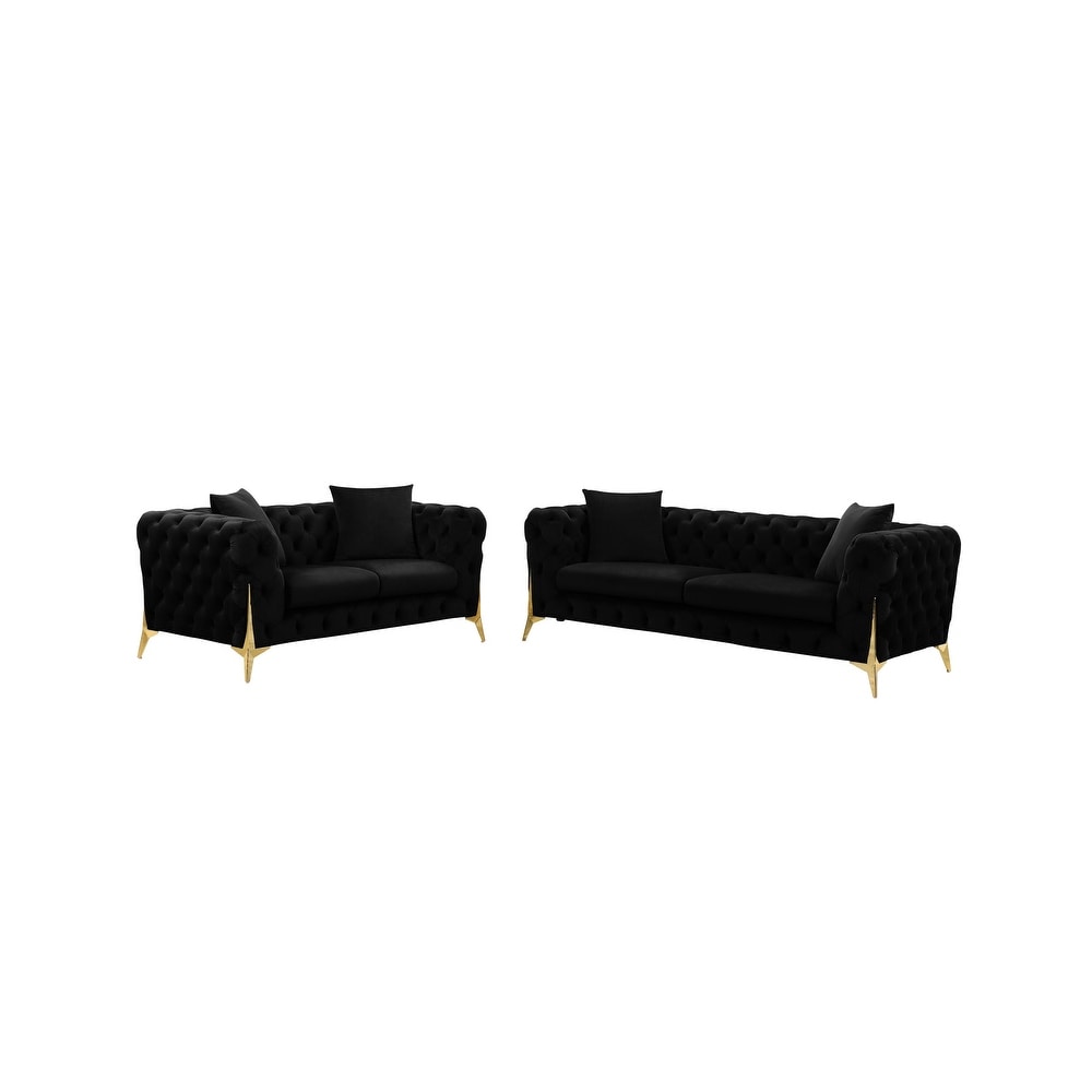 Ursula Black Velvet Tufted Sofa and Loveseat Set