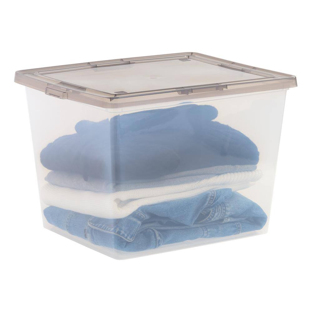 IRIS 36 qt. Plastic Storage Bin Tote Organizing Container with Latching Lid in Clear with Gray Lid (6-Pack) 585105