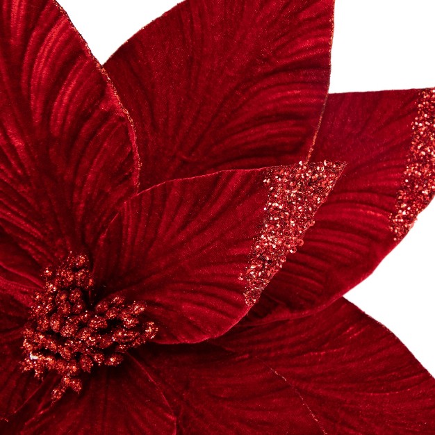 Red Glittered Poinsettia Christmas Stem Spray