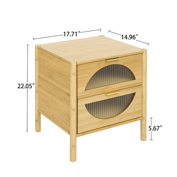 2 Drawer End Table Bamboo Side Table for Bedroom Living Room