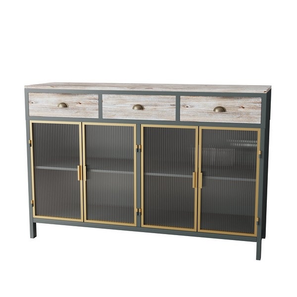 Modern Sideboard with 3 Top Drawers and 4 Glass Doors