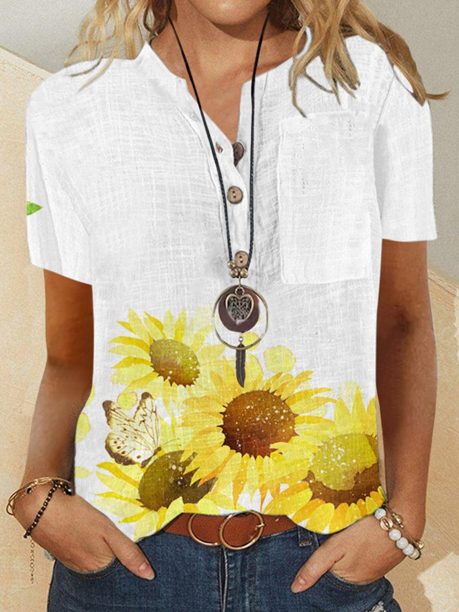 Casual Printed V-Neck Short Sleeve Shirt