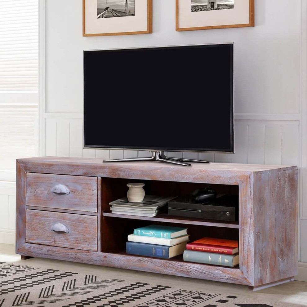 Lakewood Distressed Reclaimed Wood TV Media Stand With Drawers   Farmhouse   Entertainment Centers And Tv Stands   by Sierra Living Concepts Inc  Houzz