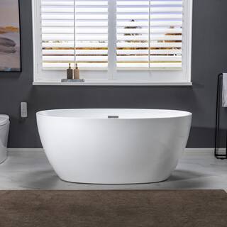 WOODBRIDGE Arras 55 in. Acrylic FlatBottom Double Ended Bathtub with Brushed Nickel Overflow and Drain Included in White HBT5840