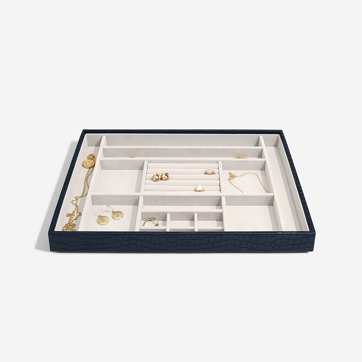 Stackers Navy Vegan Crocodile Supersize Premium Jewelry Box