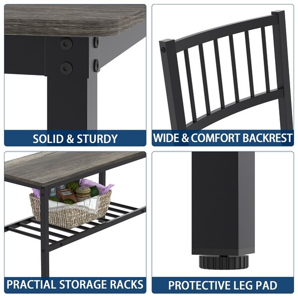 4-Piece Dining Table Set with Storage Rack， 43in Rectangular Kitchen Table with 2 Chairs and a Bench Dining Set
