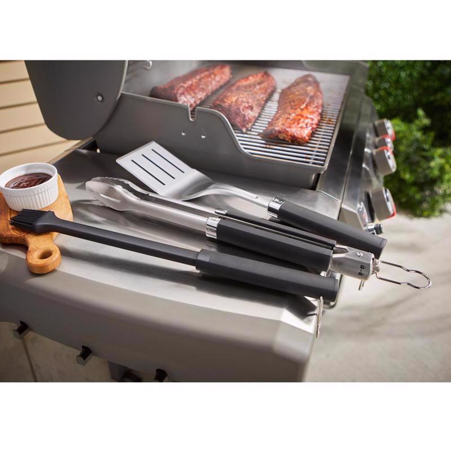 Weber Precision Stainless Steel Black/Silver Grill Tool Set 3 pc