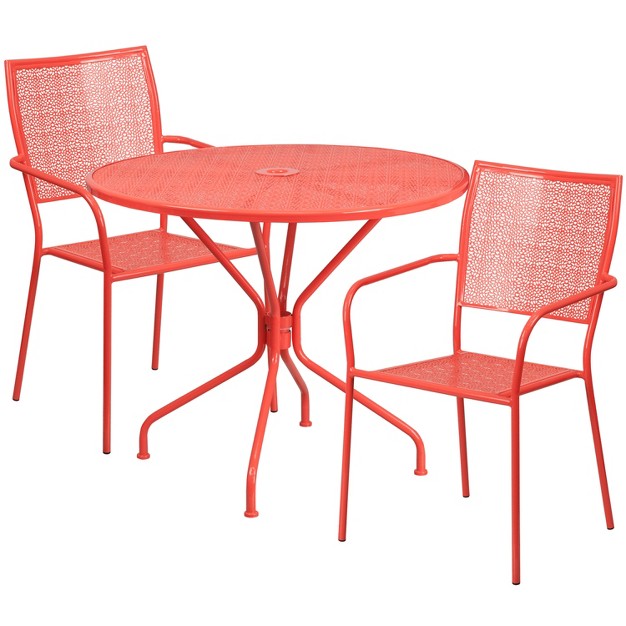 Round Metal Garden Patio Table Set 2 Square Back Chairs