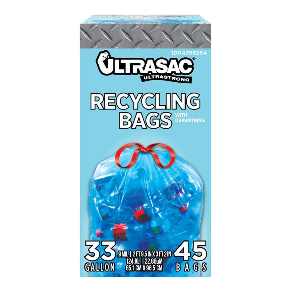 Ultrasac 33 Gal. Drawstring Blue Recycling Bags (45-Count) UL 33 GAL. Blue Recycling-DS