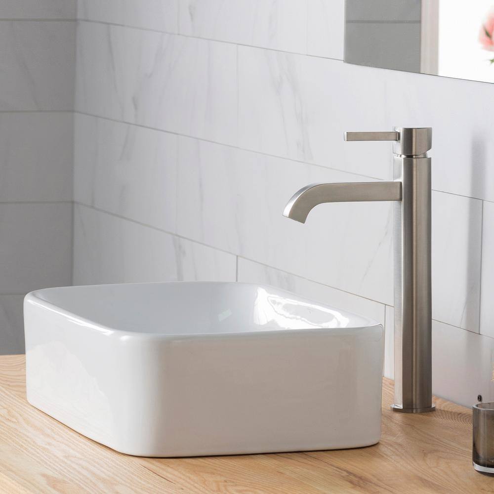 KRAUS White Porcelain Ceramic Rectangular Bathroom Vessel Sink C-KCV-122-1007SN