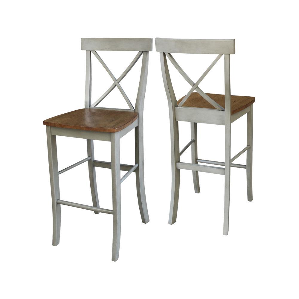 International Concepts Wood Cross Back Bar Height Stool  30 Seat Height  Distressed Hickory/Stone