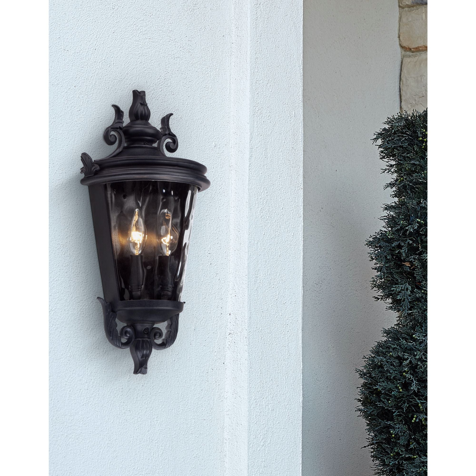 John Timberland Traditional Outdoor Wall Light Fixture Textured Black Scroll 17" Clear Hammered Glass for Exterior Porch Patio