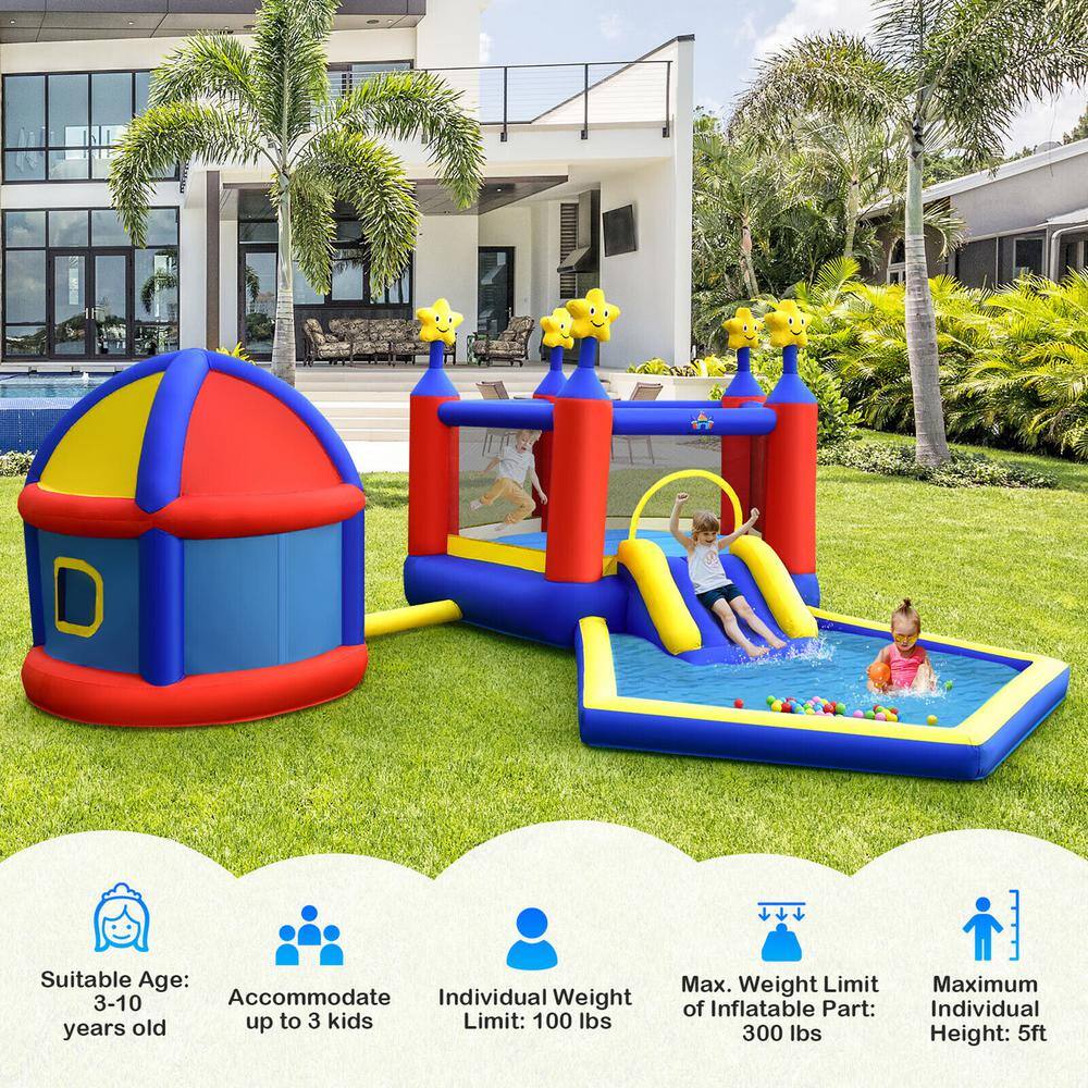 Gymax 735-Watt Inflatable Slide Castle Kids Bounce House Bouncy with Large Jumping Area Playhouse and Blower GYM09783