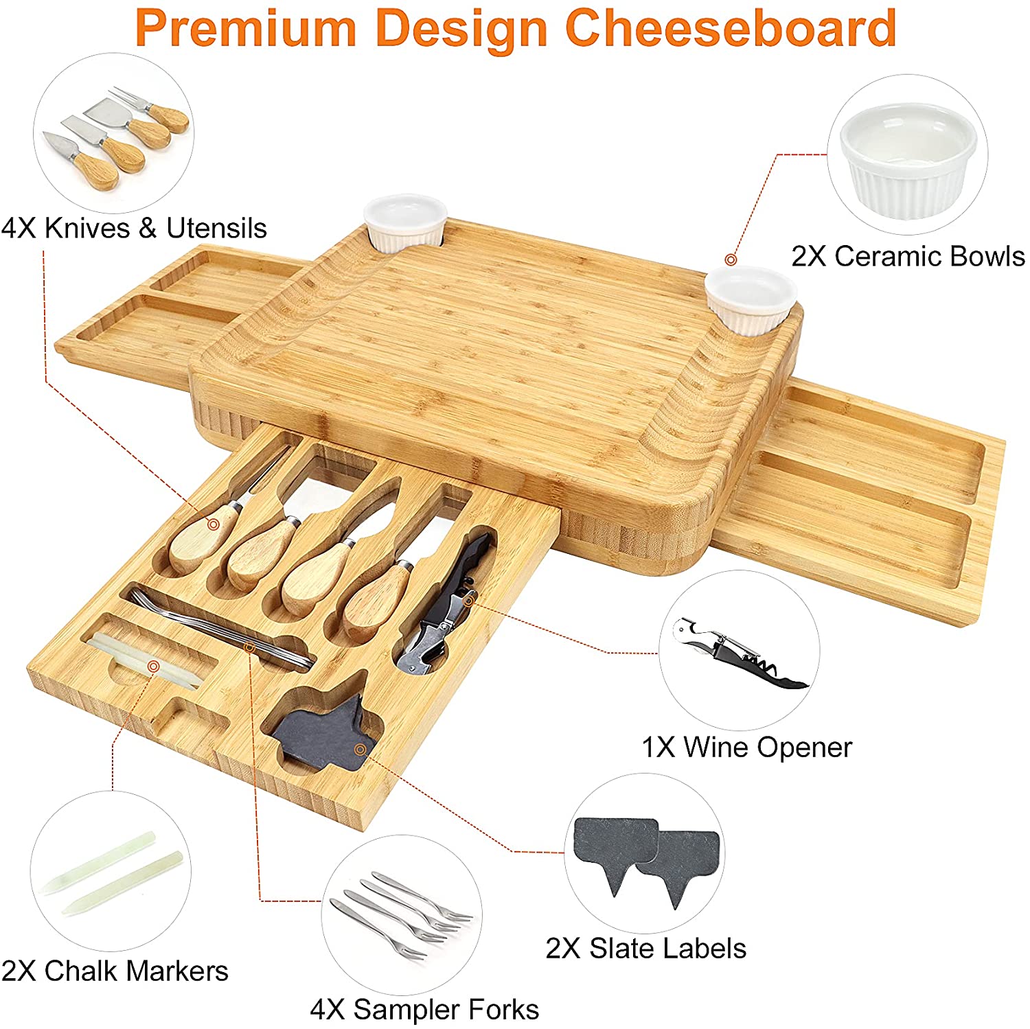 Charcuterie Boards， Premium Charcuterie Board， Cheese Board， Bamboo Charcuterie Board Set， Upscale Stylish Cheese Knife Set， Cheese Board Set， Housewarming Gift， Double Protective Packaging