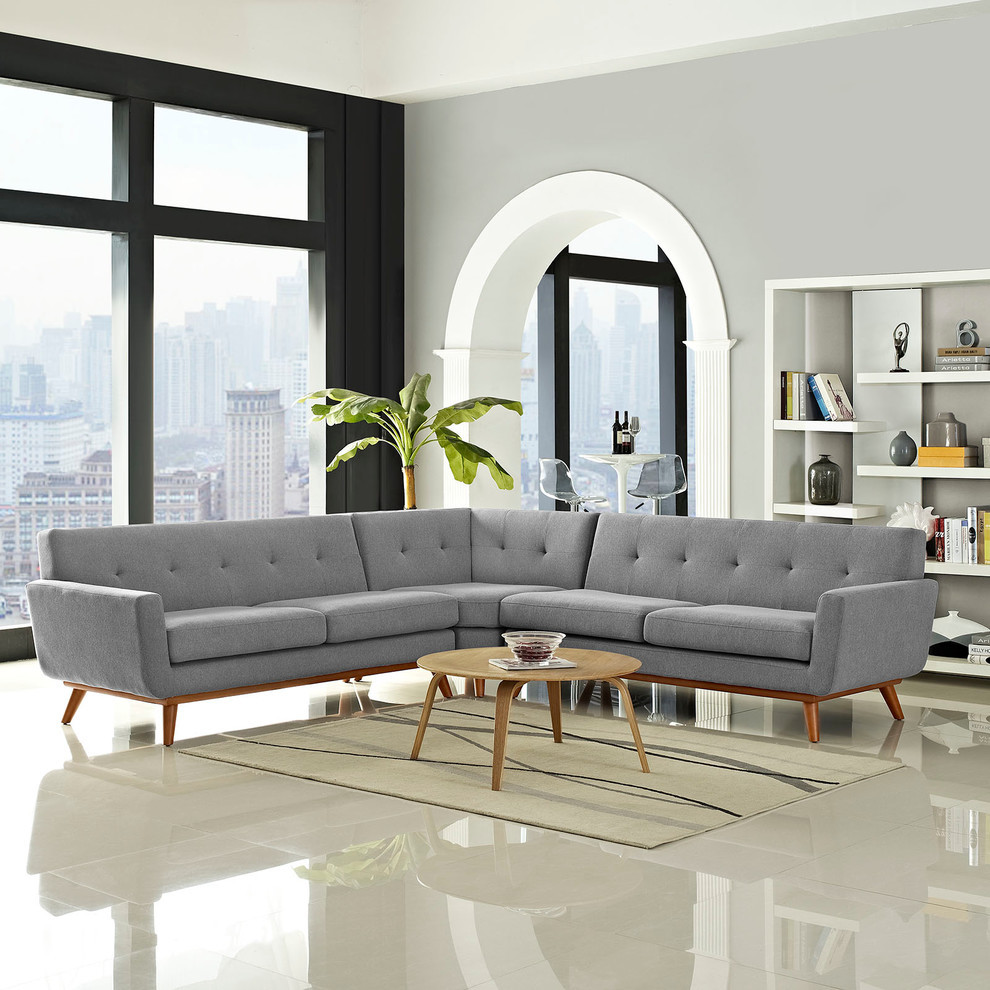 Modern Contemporary L Shaped Sectional Sofa  Azure  Fabric   Midcentury   Sectional Sofas   by House Bound  Houzz