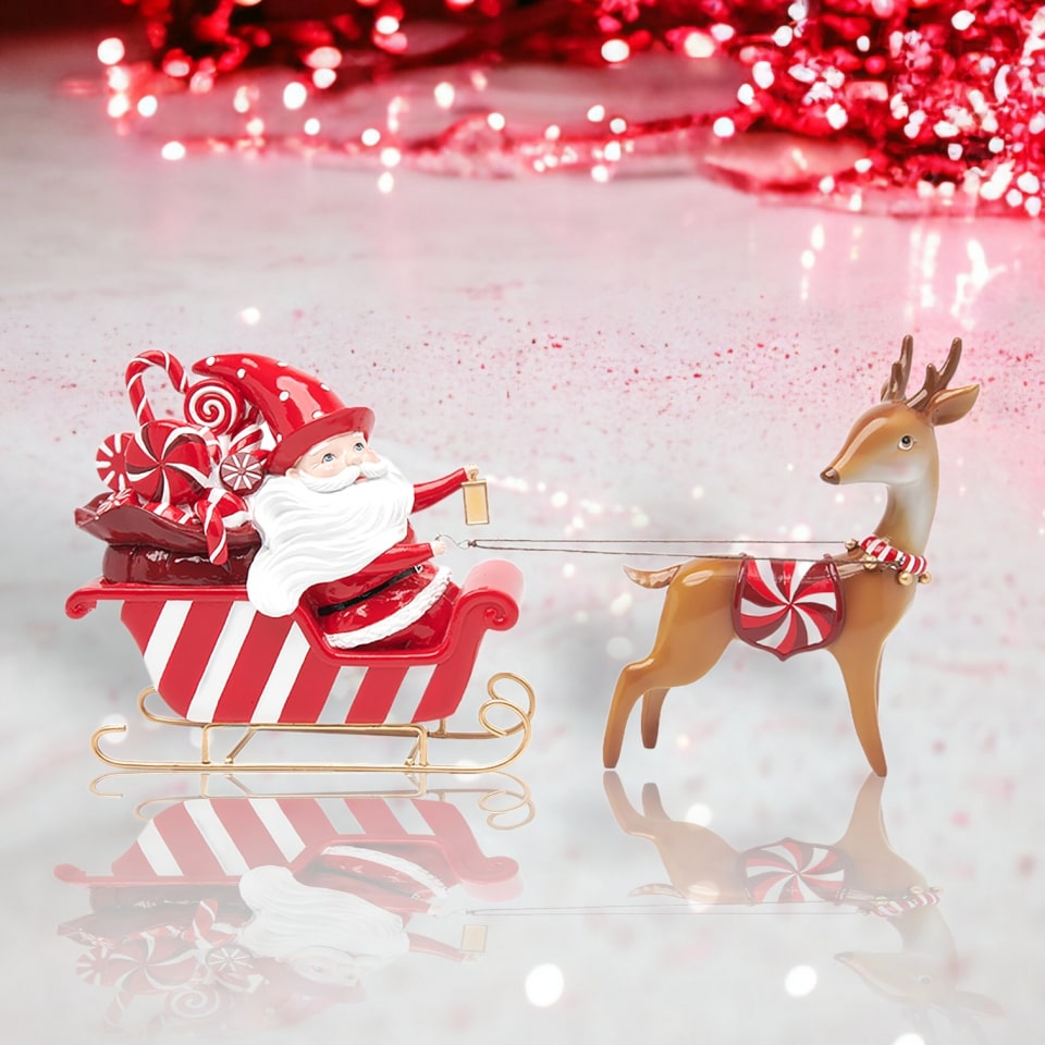 14.5 Santas Candy Cane Sled With Reindeer