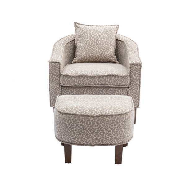 Modern Barrel Chair Mid Century Upholstered Accent Chair Round Arms Chair with Ottoman， Taupe