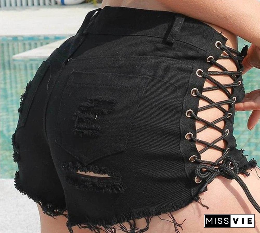 Znaiml Sexy Summer Women Denim Shorts New Black Blue High Waist Ripped Short Jeans