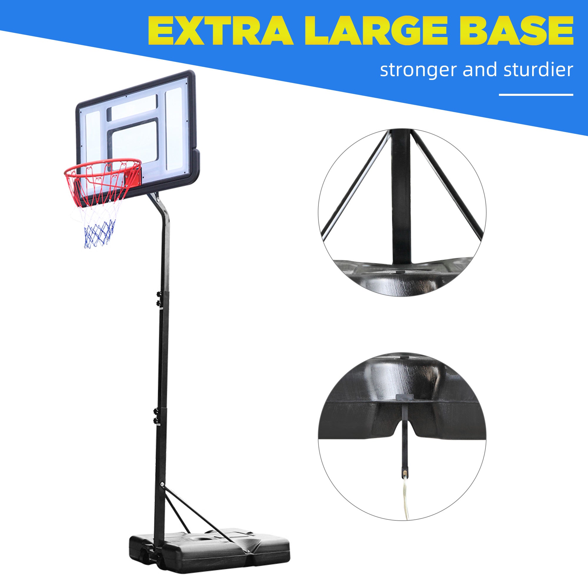 Outdoor Basketball Hoop Stand， Sesslife 7ft-8.5ft Height Adjustable Portable Basketball System w/Wheels and 34 Inch Shatterproof Backboard for Court Backyard， Black and Clear