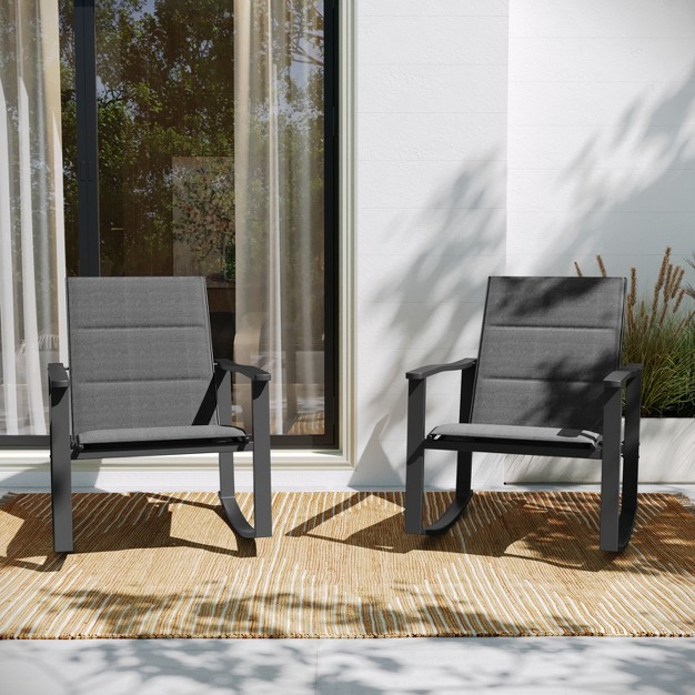 Flash Furniture Brazos Set Of 2 Outdoor Rocking Chairs With Flex Comfort Material And Metal Frame