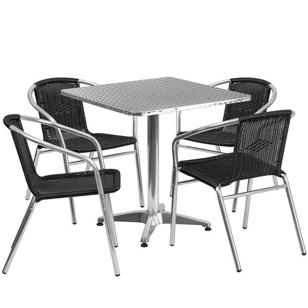 27.5'' Square Aluminum Indoor-Outdoor Table Set with 4 Rattan Chairs