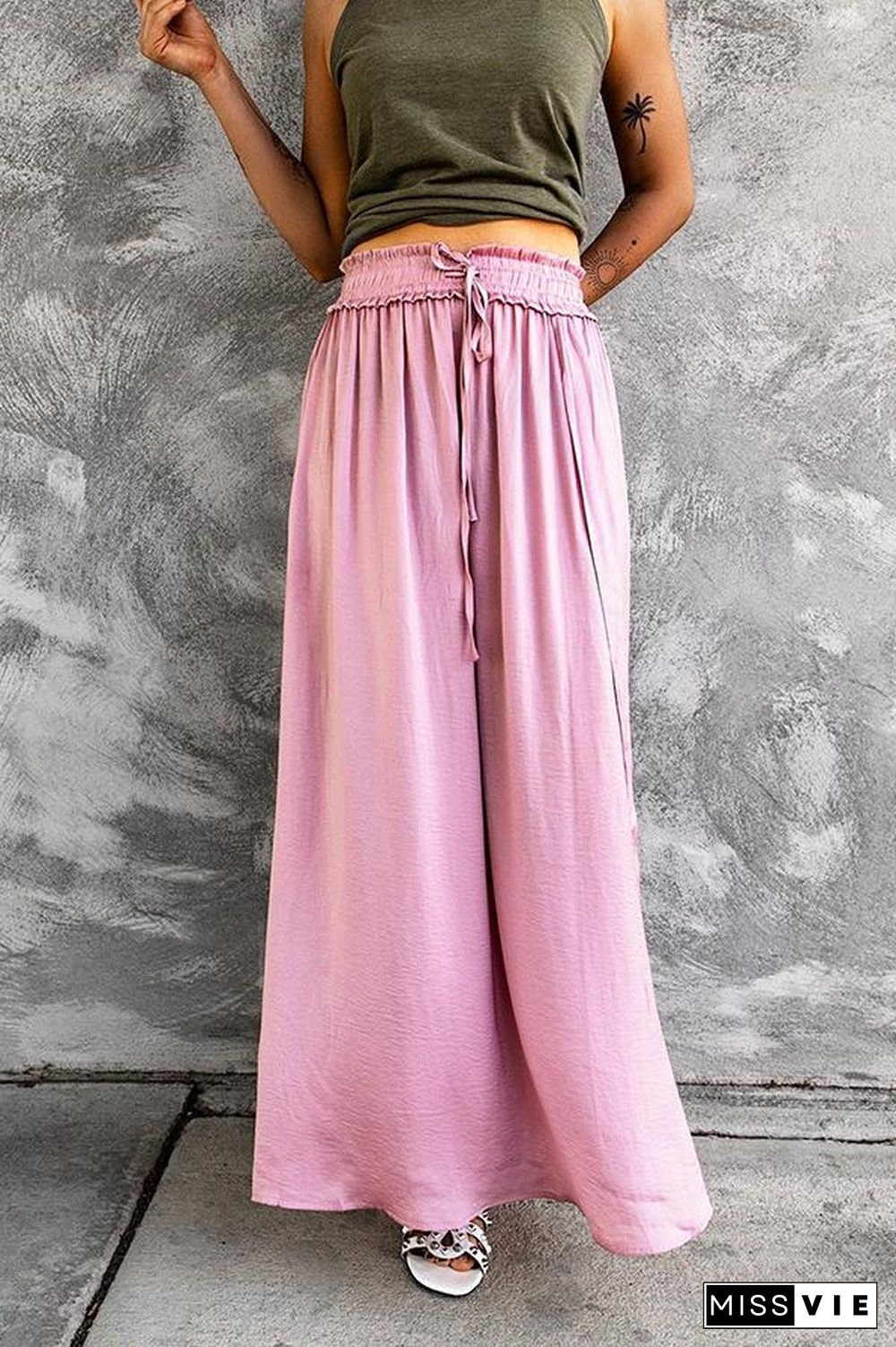 Adjustable Drawstring Waist Silky Maxi Skirt