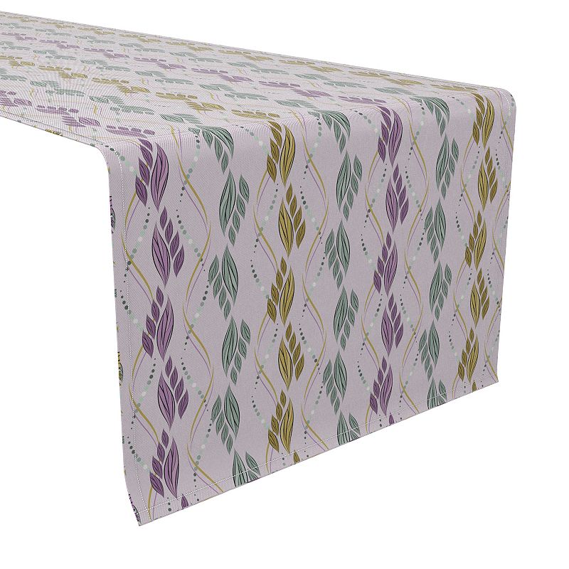 Table Runner， 100% Cotton， 16x108， Leaves and Wavy Lines