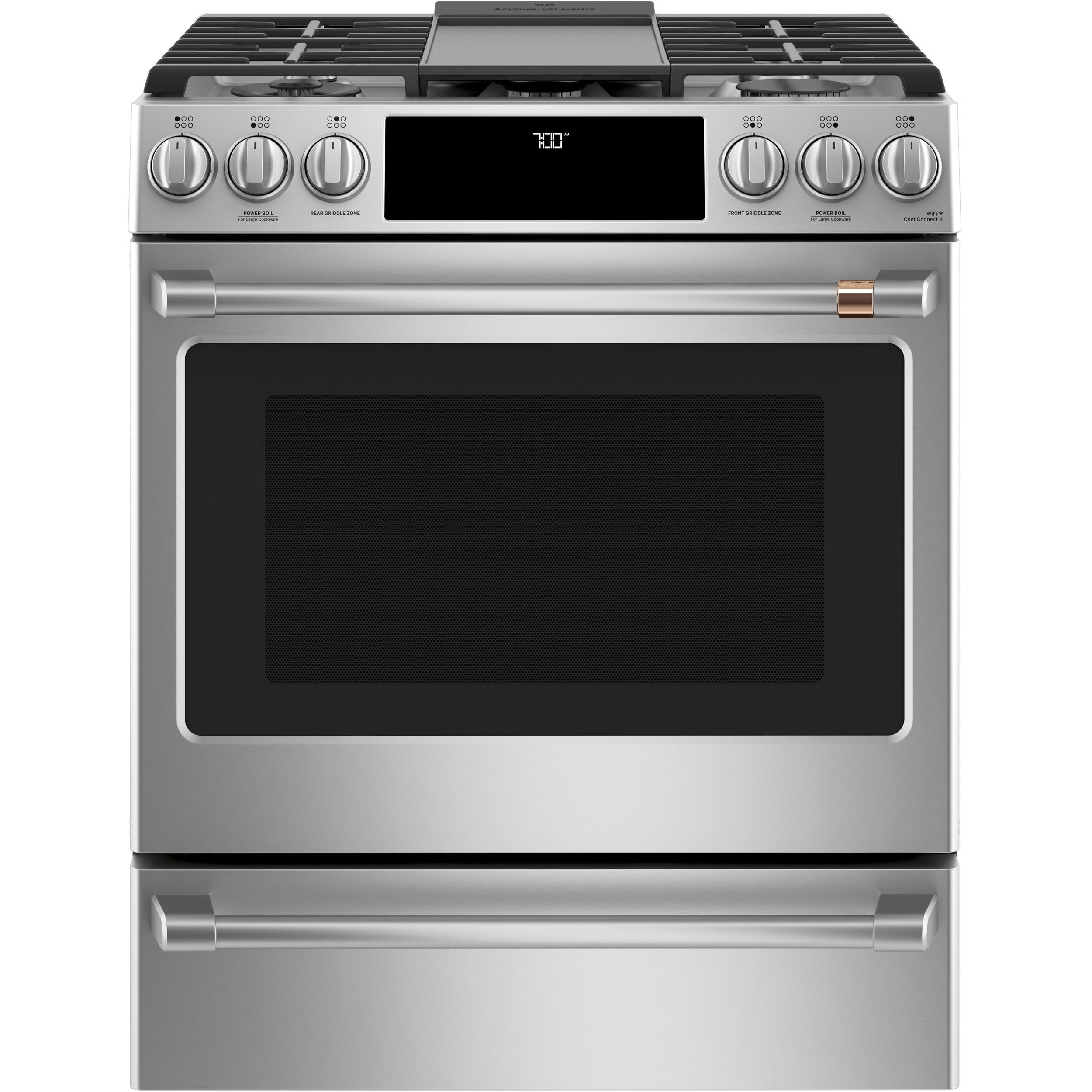 Caf¨¦ 30-inch Slide-in Gas Range with Convection Technology CCGS700P2MS1