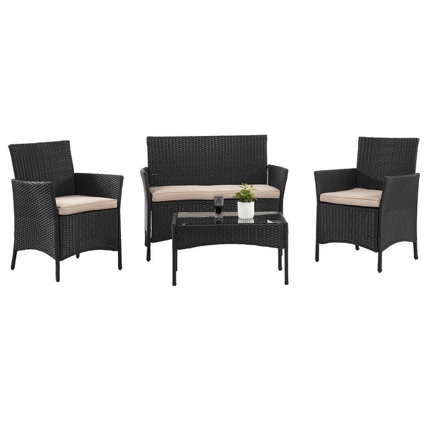 Pax Modern 4Piece Rattan Outdoor Conversation Seating Set by Furniture of America