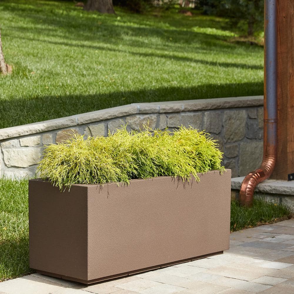 PolyStone Planters Milan Tall 46 in. x 17 in. Concrete Gray Composite Trough 1003