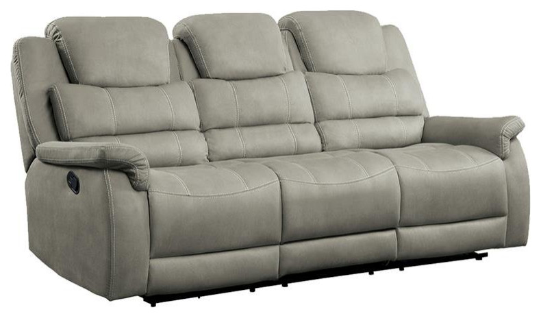 Lexicon Shola Transitional Microfiber Double Reclining Sofa in Gray   Transitional   Sofas   by Homesquare  Houzz