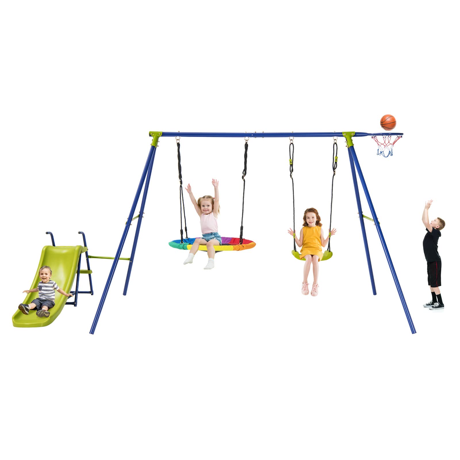 Costzon Swing Sets for Backyard, 4-in-1 Heavy Duty Large Metal Swing Frame