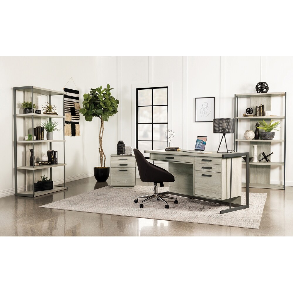 Brisley Whitewashed Grey and Gunmetal Sled Base Office Desk