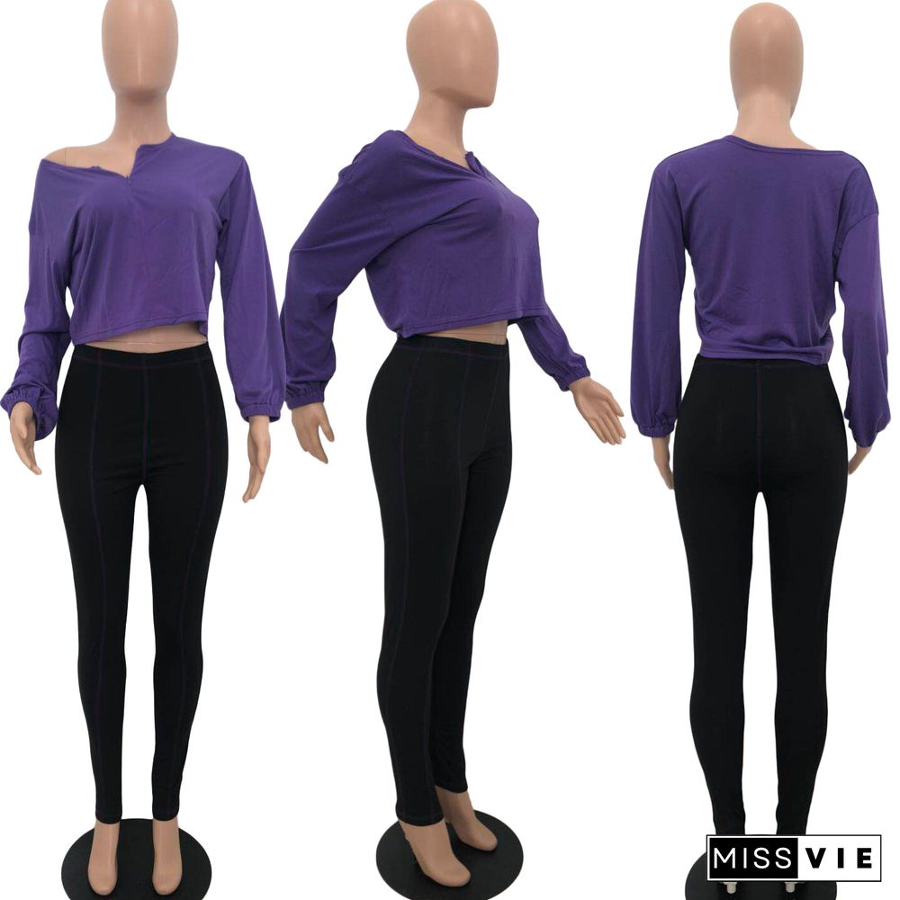 Sexy Zipper Spliced Blouse Line Pants Two-piece Set