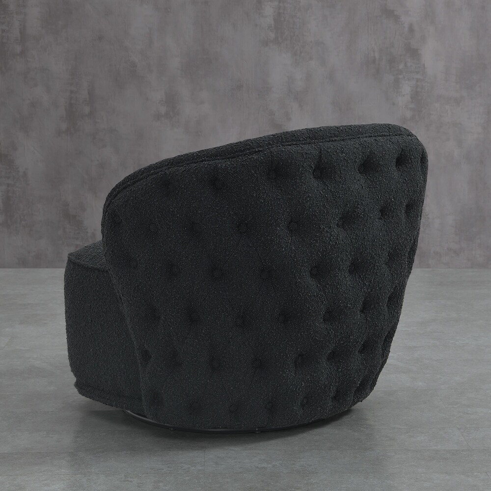 Boucle Upholstered Tufted Back Swivel Barrel Chair