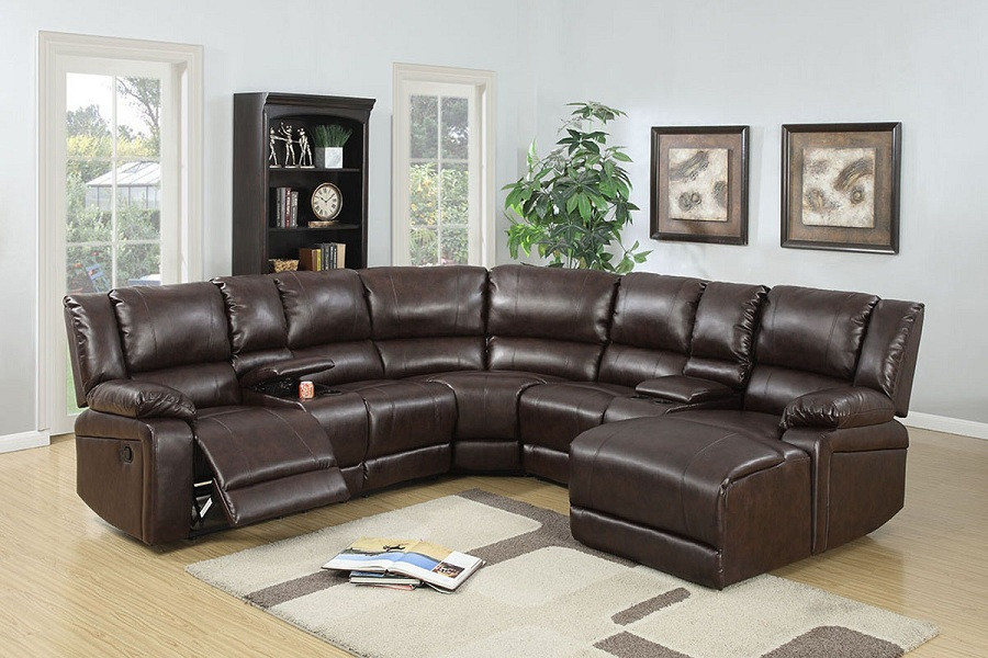 Fatima Motion Sectional Sofa Upholstered  Brown Bonded Leather   Contemporary   Sectional Sofas   by Hollywood Decor  Houzz