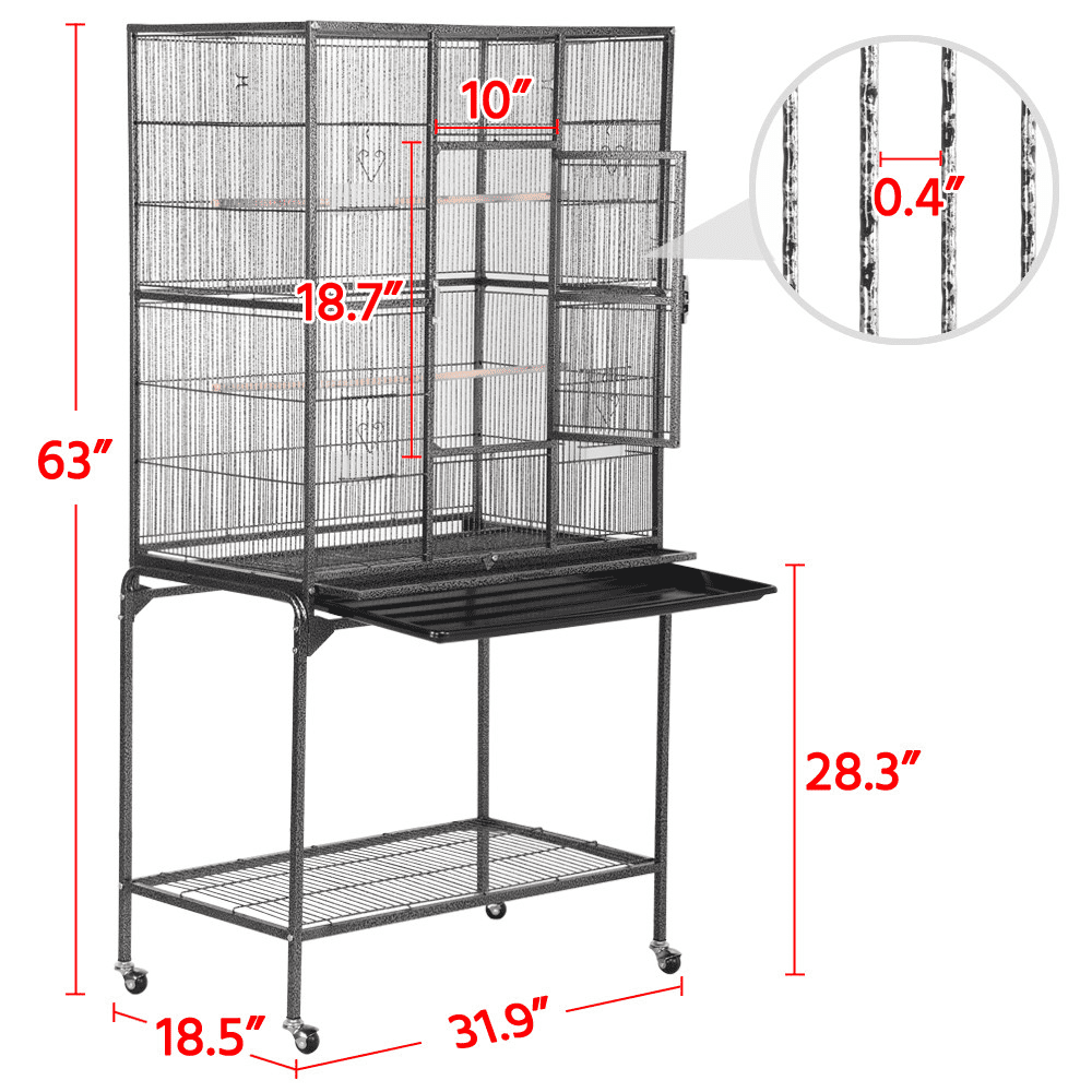 generic 63''H Large Rolling Metal Parrot Cage with Detachable Stand Bird Cage for Conures Parakeets Cockatiels， Black