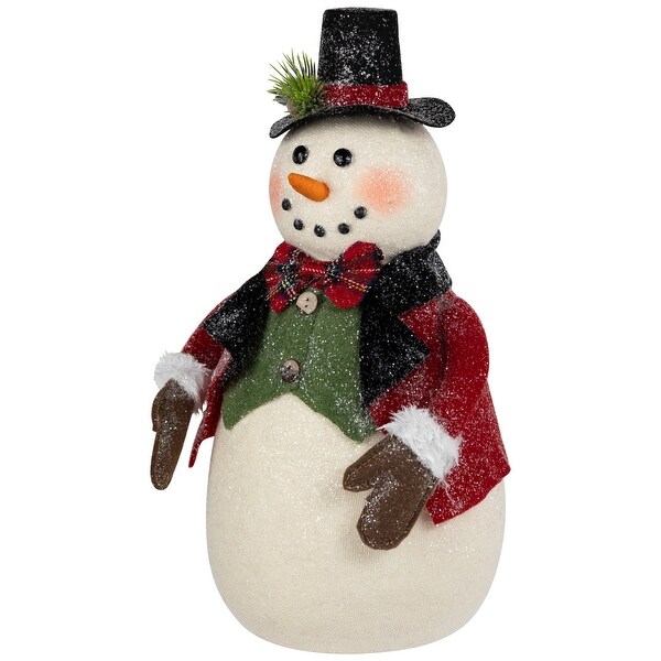 Glittered Snowman with Vest and Bow Tie Christmas Figure