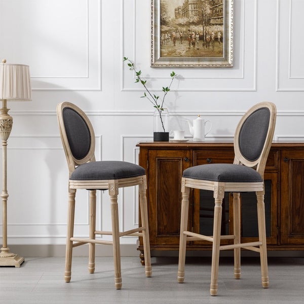 French Style Wooden Barstools With Upholstered Seating ，Set of 2