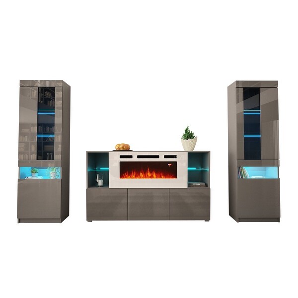 Komi WH03 Electric Fireplace Modern Wall Unit Entertainment Center