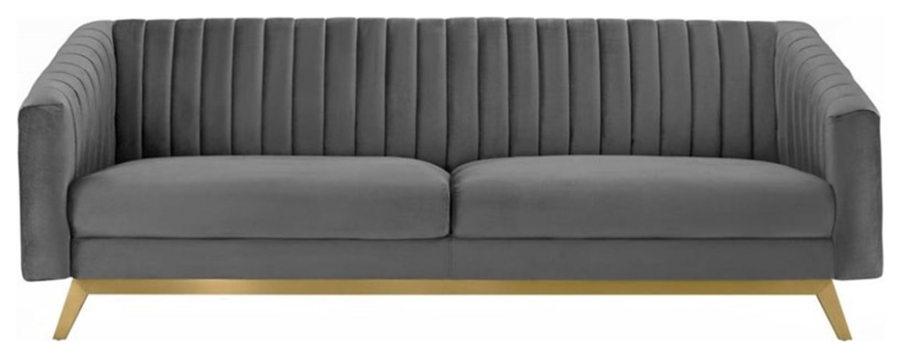 Modway Valiant Vertical Channel Tufted Performance Velvet Sofa in Gray   Midcentury   Sofas   by Homesquare  Houzz