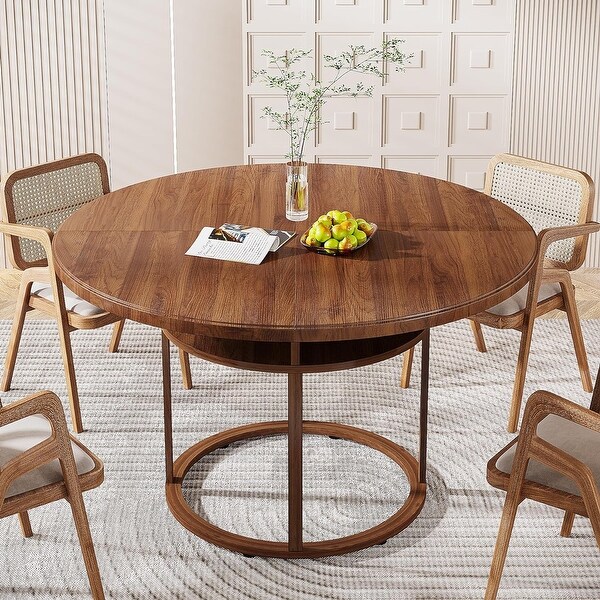 Round Dining Table with Storage for Dinig Room，Kitchen