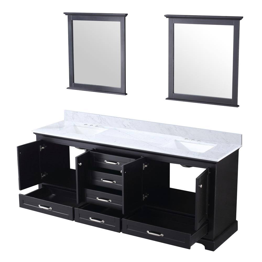 Lexora Dukes 80 in. W x 22 in. D Espresso Double Bath Vanity Carrara Marble Top and 30 in. Mirrors LD342280DGDSM30