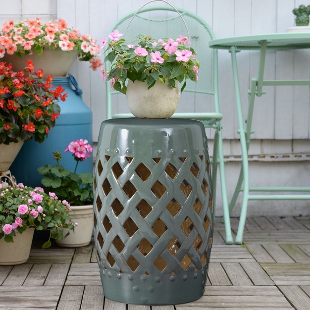 X 18 quot Ceramic Garden Stool With Woven Lattice Design amp Glazed Strong Materials